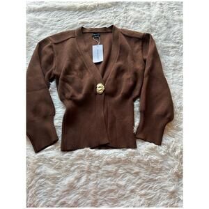 Urban Revivo Brown V-Neck Knit Cardigan | US 10 | Gold Button | NWT |

⸻